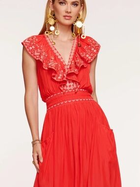 Ramy Brook Camden Embroidered Midi Dress Sz XS